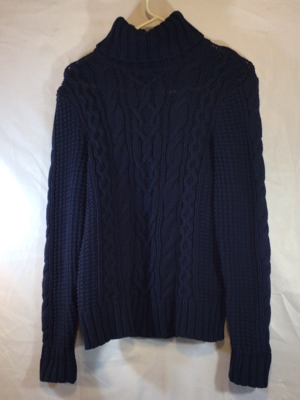 lauren jeans co women cable knit sweater S navy blue turtleneck fisherman preppy